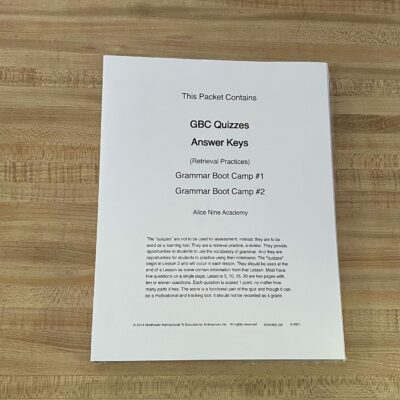 Grammar Boot Camp 1 and 2 Quizzes and Answer Key